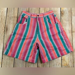 Vintage Pennylane 90s High Waist Shorts Multi Bright Colorful Stripes Size 12